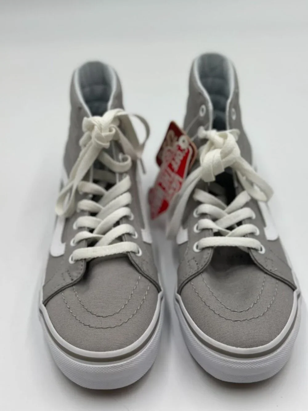 Vans SK8-Hi Gray White Canvas High Top Sneakers Womens 6.5 Mens 5 NWT